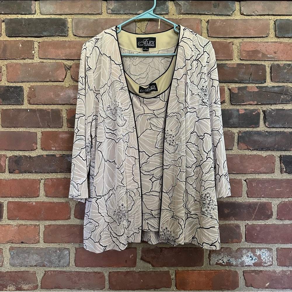 Alex Evenings | 3/4 Sleeve Glitter Embellished Jacket + Tank twin set large